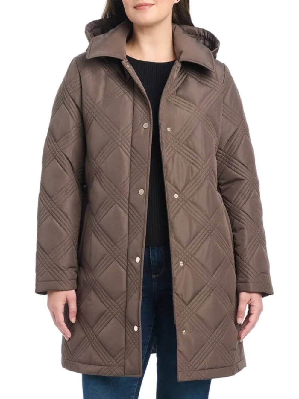 Jones New York Women’s Quilted Hooded & Belted Coat - Brown (Mink) / Size Small